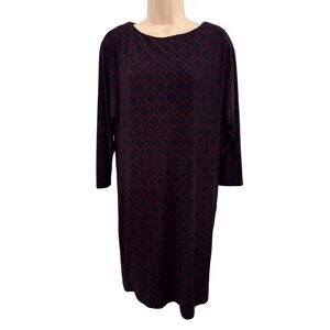Lauren Ralph Lauren Deep Burgundy and Blue Geometric Pattern Shift Dress. Size 8
